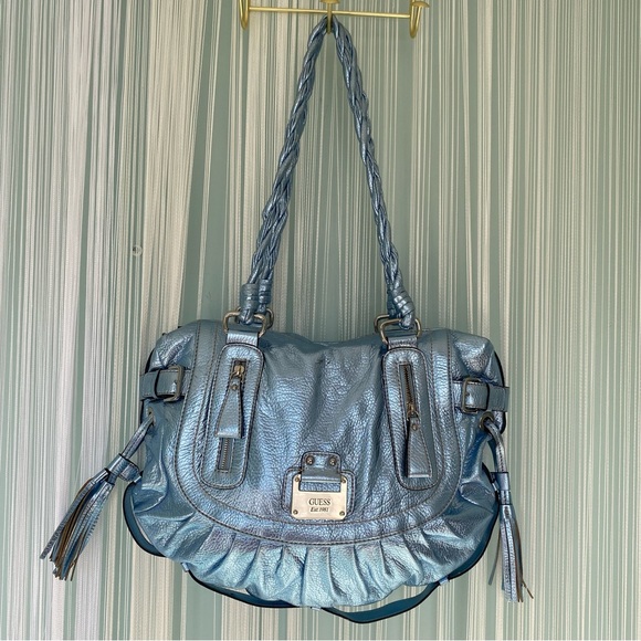 Guess Metallic Blue Tote Bag Size Large - Picture 3 of 17